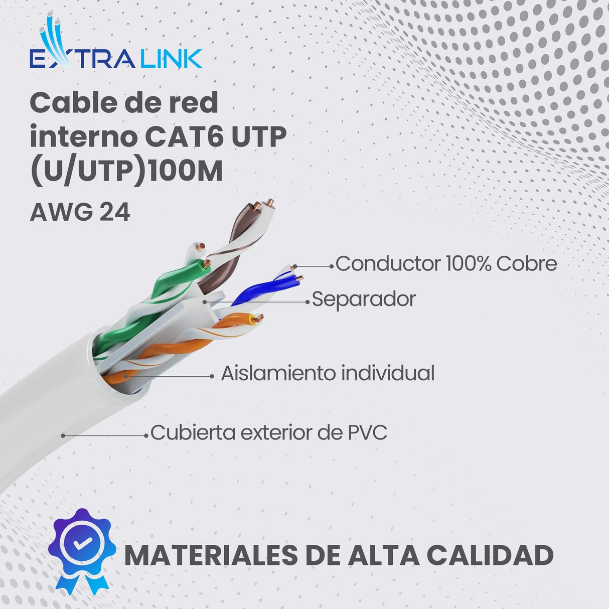Cable De Red Extralink Cat5e Utp (U/Utp) V2 Indoor Twisted Pair 100m Gris