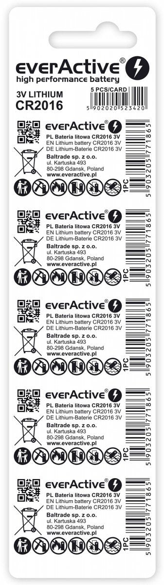 Everactive Cr20165bl Pila Doméstica Batería De Un Solo Uso Cr2016 Litio