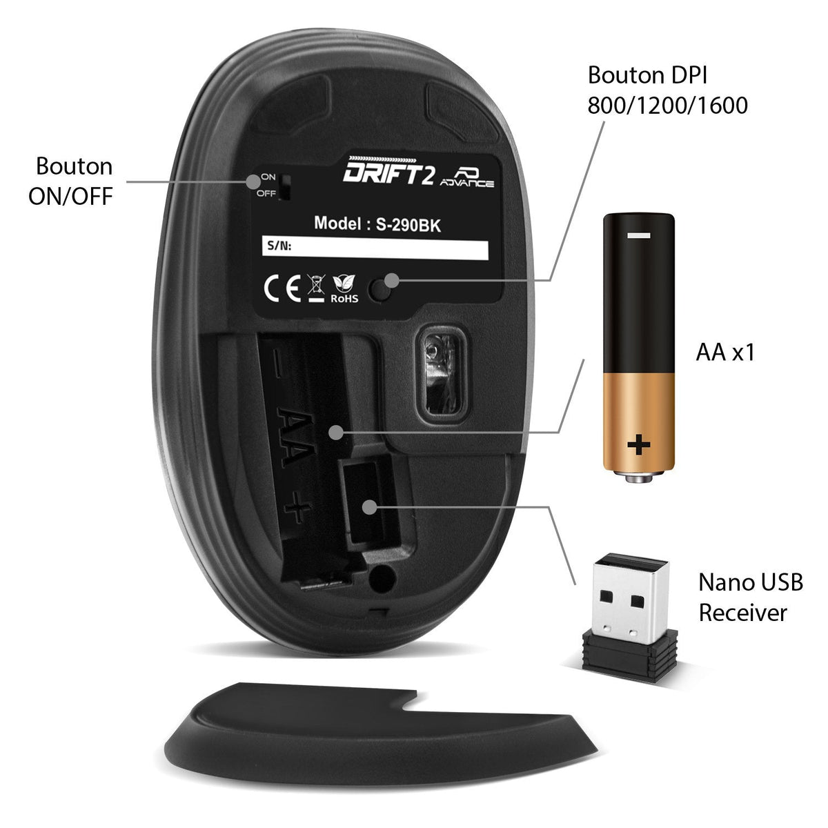 Ratón Inalámbrico Advance Drift 2 (Negro)