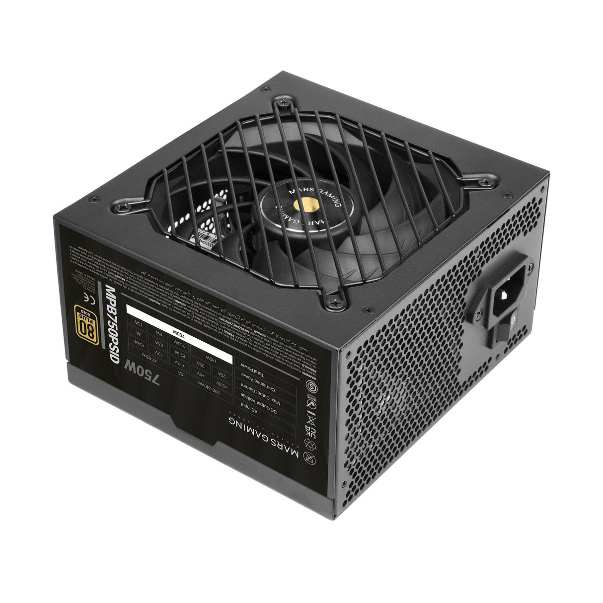 Fuente Mars Gaming 750w Mpb750psid Atx3.1 80+Gold Pfc Activo Pcie5.1 12v-2x6 Dc-Dc Digital Smd Negro