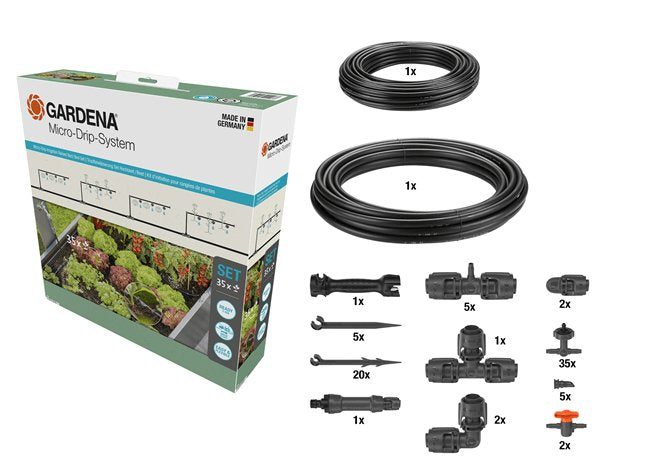 Set De Riego Por Goteo Micro-Drip-System Gardena Jardinera Elevada 35 Plantas, Goteros 13455-20