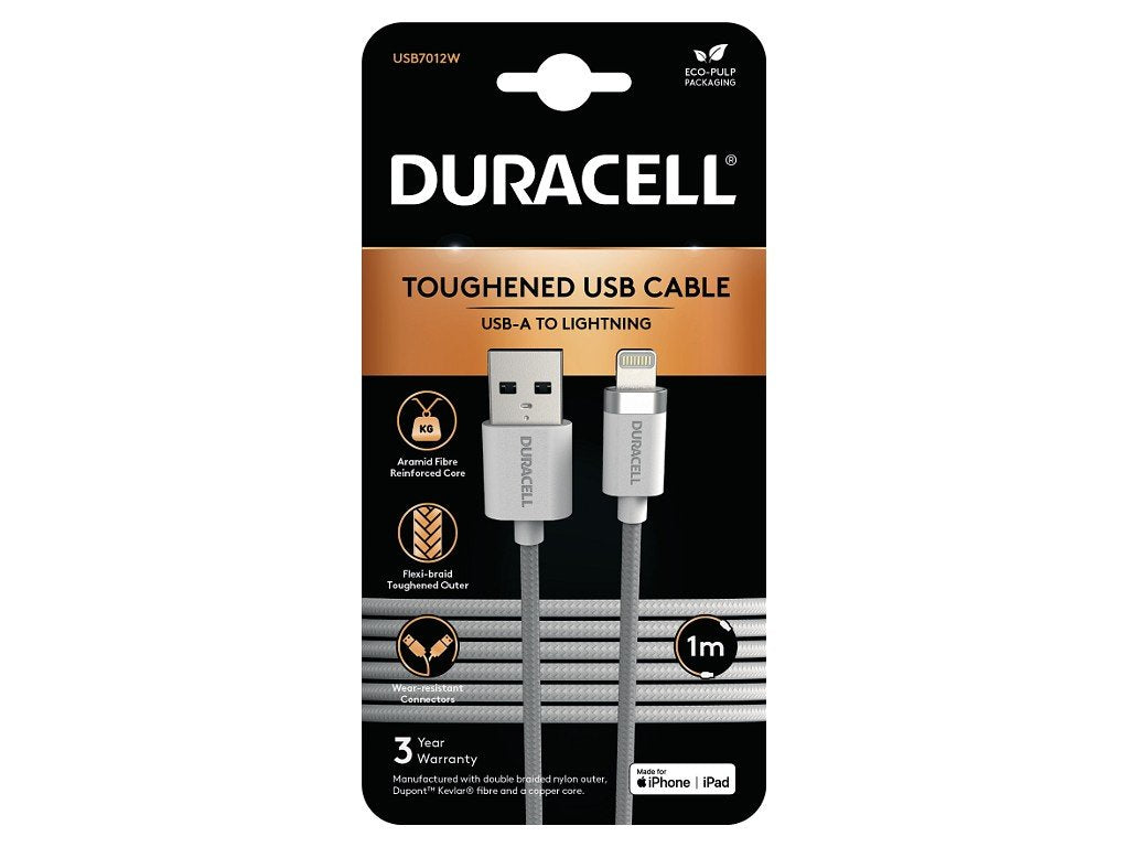 Duracell Duracell 1m Usb-A To Lightning Braided Para Apple Iphone/Ipad Lightning - White Usb7012w