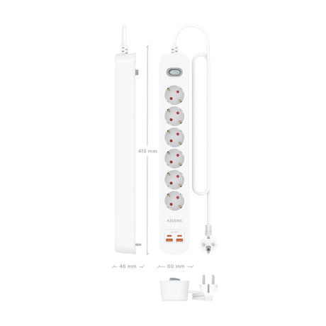 EAN 8435739904480 - AISENS ASPS-2A2C16-W base múltiple 1,4 m 6 salidas AC Interior imagen 4