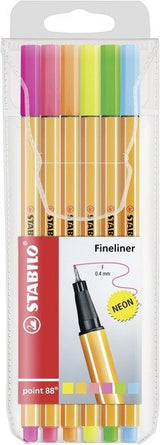 Estuche De 6 Rotuladores Stabilo Point 88 Colores Neón Punta 0.4mm