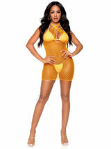 Leg Avenue - Vestido De Rejilla Cruzado Naranja Talla Única