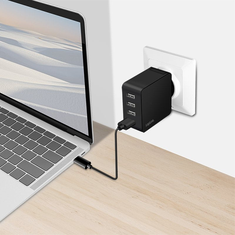 Logilink Usb-A Charger, 24 W, 4-Port, 4x Usb-A, Negro