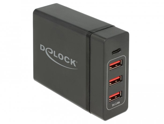 Delock Cargador Enchufe Pared -> Usb Type-C  Pd3.0 + 3x Usb A Hembra 60w + 12w Negro
