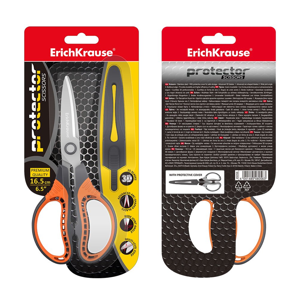 Erichkrause Protector Tijeras De Acero Inoxidable 16.5cm - Funda Protectora - Gris/Naranja