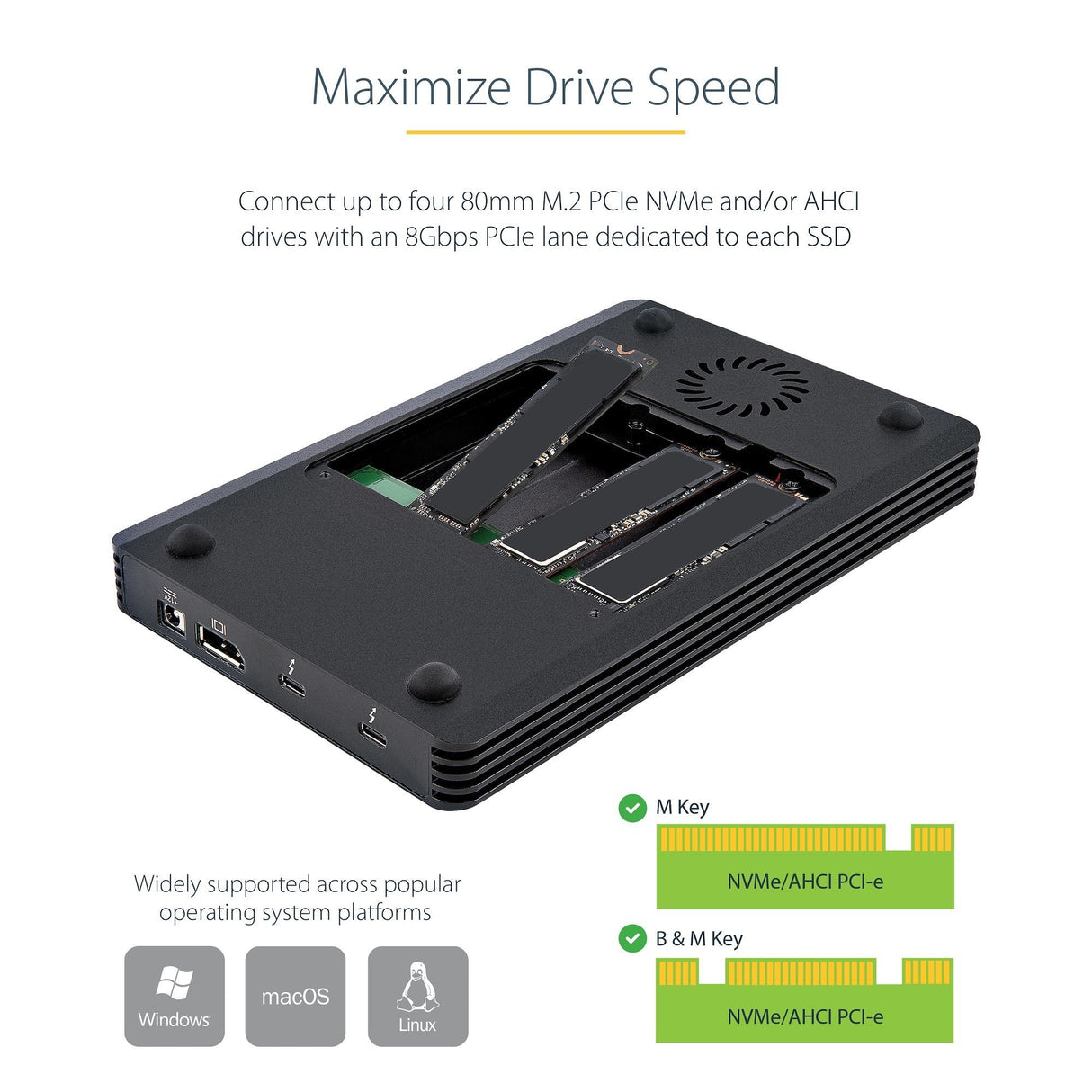 Caja Externa Disco Startech Caja Thunderbolt 3 De 4 Bahías Nvme M.2 Para Ssd Displayport  2 Thunderbolt 3, 40gbps,72w
