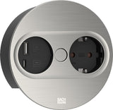 Toma De Corriente Empotrable Bachmann Twist 2, Redonda, De 2 Vías, Cargador Usb De Acero Inoxidable, 1 Contacto De Protección, 1 Usb-A, 1 Usb-C 946004