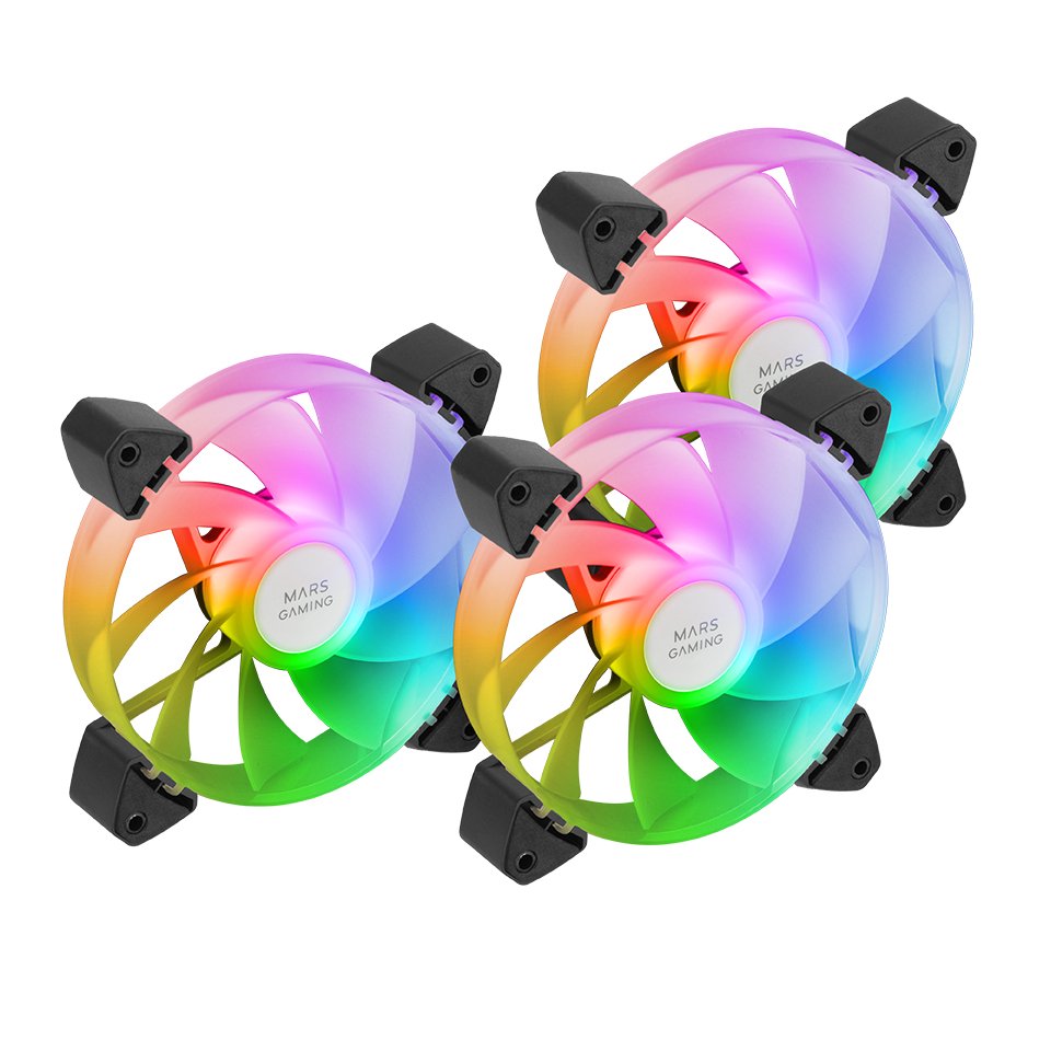 Kit 3 Ventiladores Auxiliar A-Rgb 120mm Mf-3r Negro Mars Gaming 120mm/ Iluminación Argb/ Compatibilidad Argb