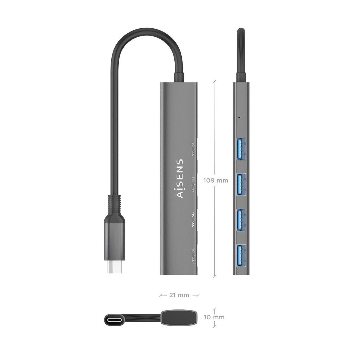 Aisens Hub Usb 3.1 Usb-C, Usb-C/M-4xtipo A/H, Gris, 15cm