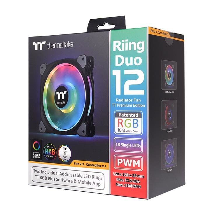Ven 120x120 Thermaltake Riing Duo 12 Rgb Tt 3-Uds Pack 3 Unds/Vent 120x120mm Rgb/1500 Rpm Cl-F073-Pl12sw-A