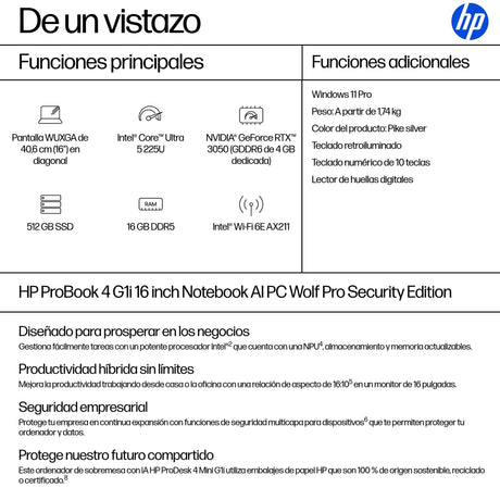 EAN 0821844212936 - HP ProBook 4 G1i 16 inch Notebook AI PC Wolf Pro Security Edition Intel Core Ultra 5 225U Portátil 40,6 c imagen 4