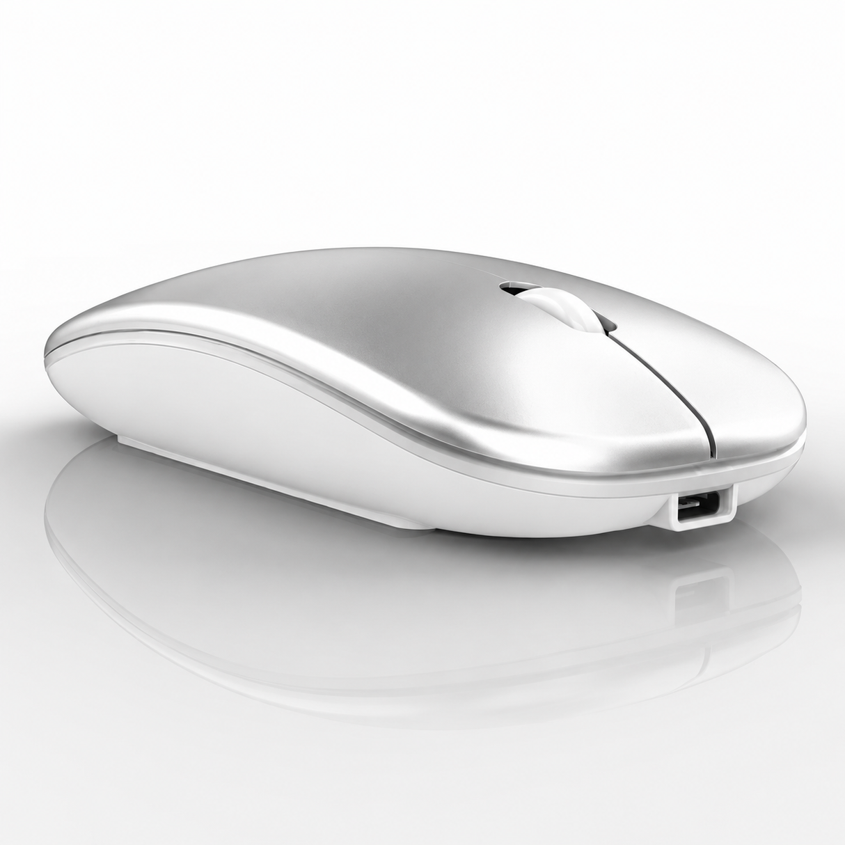 Raton Inalámbrico Recargable 2 En 1 Bluetooth + Usb 2.4g 1600 Dpi Ergonómico Plata