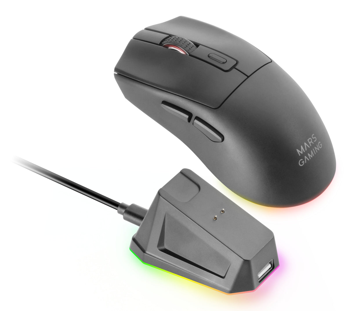 Raton Optico Mmt3 Rgb Negro Mars Gaming Rgb Chroma/ Óptico/ 14400 Dpi/ Base De Carga/ Recargable Hasta 100h De Uso