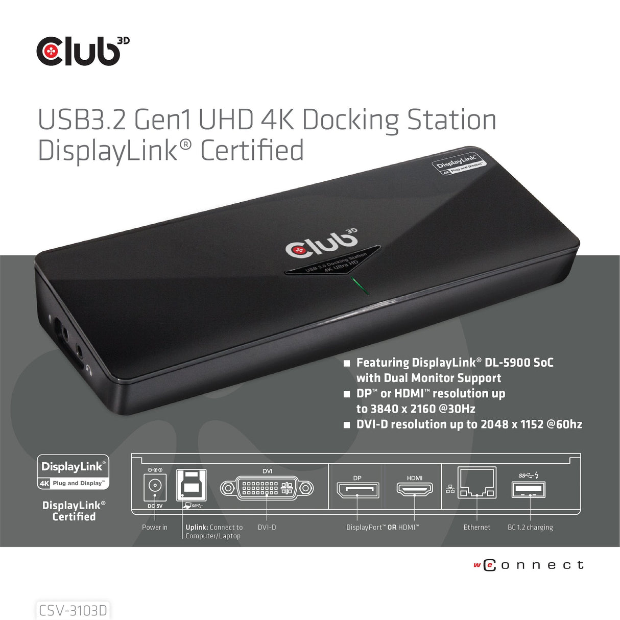 EAN 8717249401070 - CLUB3D SenseVision USB3.0 4K Docking Station Alámbrico USB 3.2 Gen 1 (3.1 Gen 1) Type-A Negro imagen 11