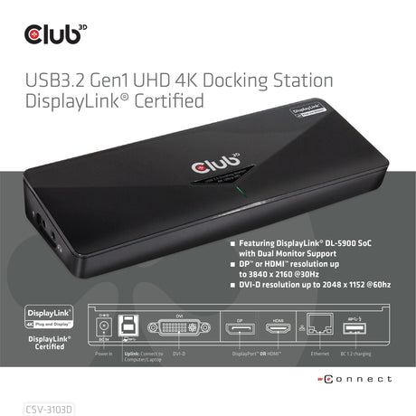 EAN 8717249401070 - CLUB3D SenseVision USB3.0 4K Docking Station Alámbrico USB 3.2 Gen 1 (3.1 Gen 1) Type-A Negro imagen 11