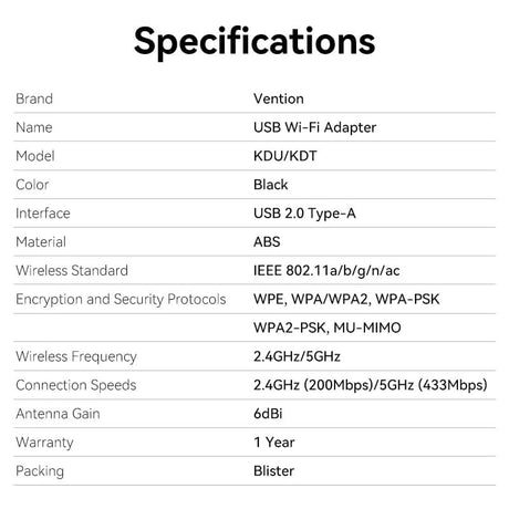 EAN 6922794784475 - Vention KDTB0 adaptador y tarjeta de red WLAN 633 Mbit/s imagen 3