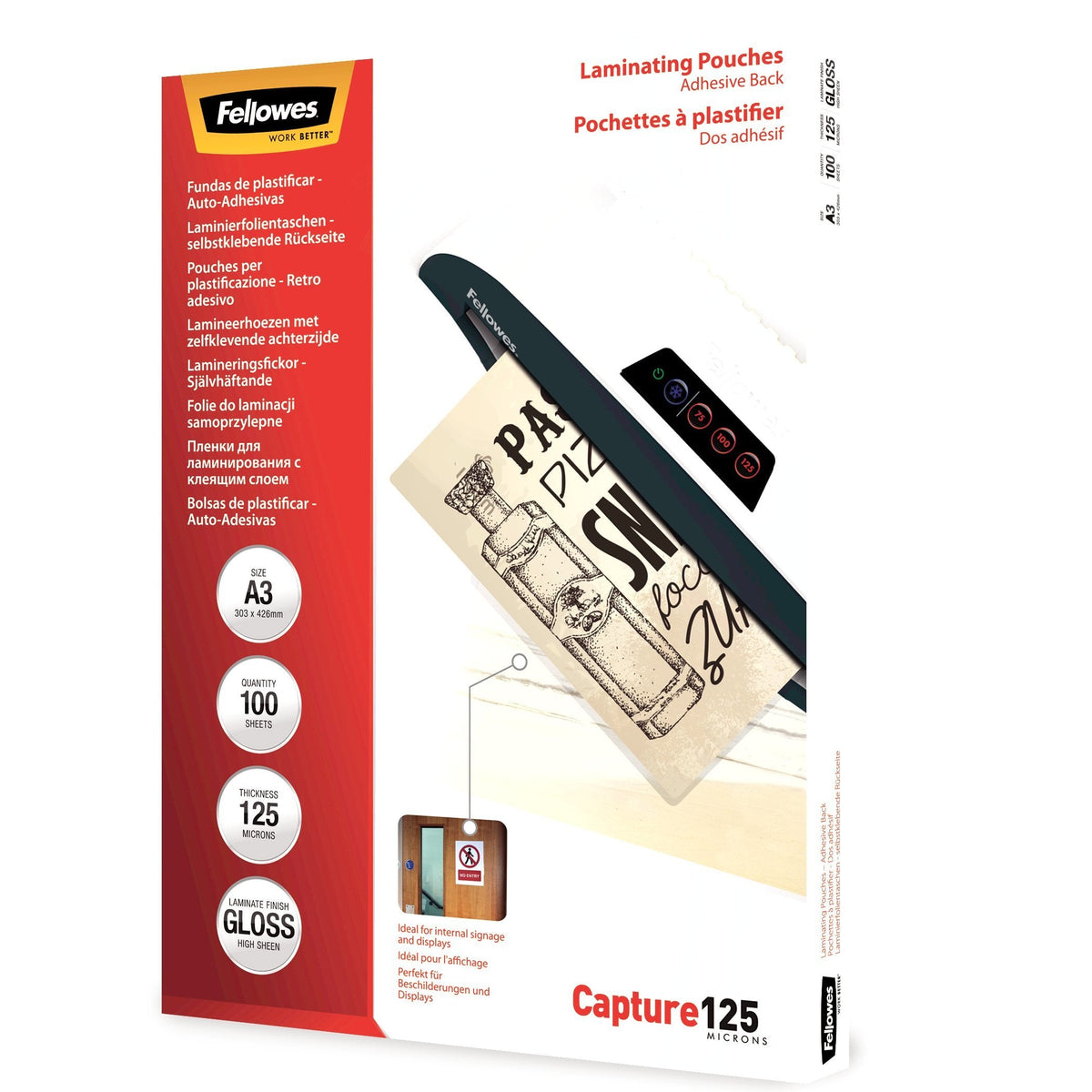 Fundas Para Plastificar Autoadhesivas Fellowes 5329001 A3 125 Micras 100 Unidades