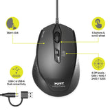 Port Designs Mouse Office Wired Silent Pro - Medium Size - Black - Bulk
