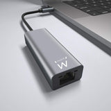 Adaptador De Red Ewent Usb Tipo C Macho A Rj45 Hembra Gris