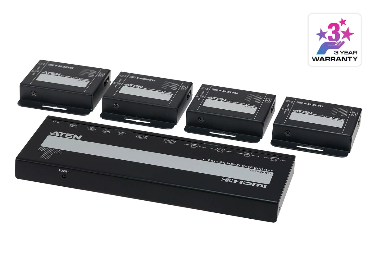 4-Port 4k Hdmi Cat 6 Splitter  With 4 Receivers Kit, With