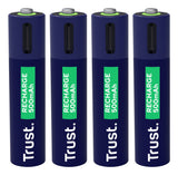 Pila Recargable Trust Usb-C Aaa 500 Mah Pack De Cuatro Unidades 25671