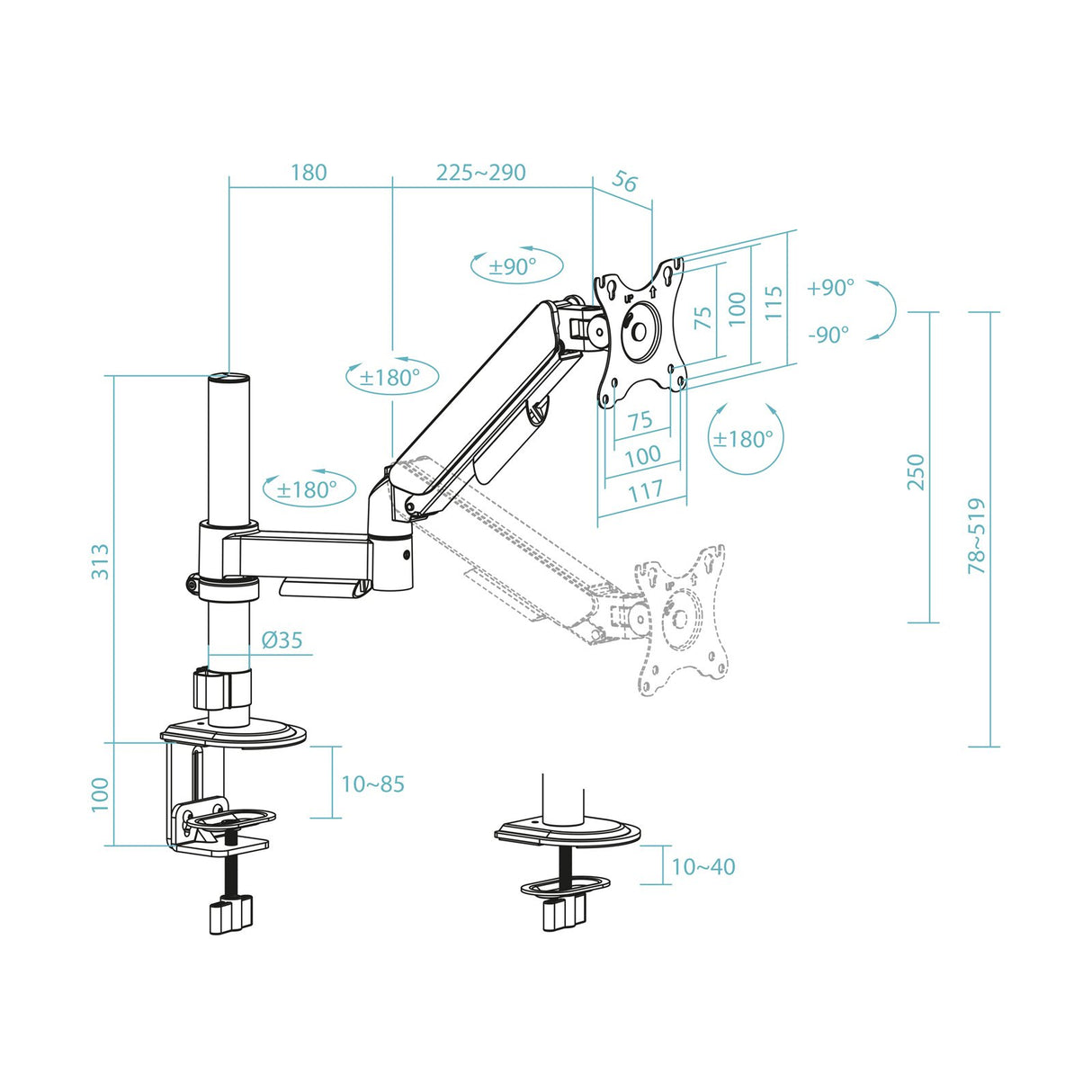 EAN 8433281016460 - TooQ DB1532TNR-B soporte para monitor 81,3 cm (32") Escritorio imagen 6