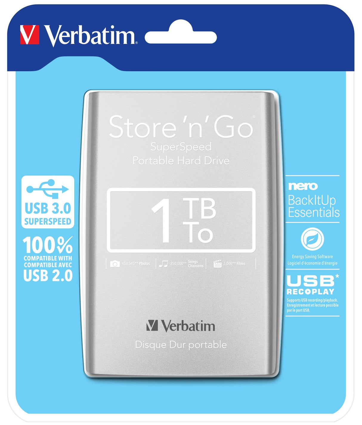 Disco Externo Hdd Verbatim Store 'N' Go 1tb Hdd 2.5" Usb 3.0 Silver