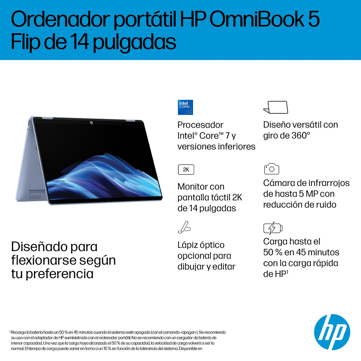 EAN 199896062473 - HP OmniBook 5 Flip 2-in-1 14-fp0055ns Intel Core 5 120U Híbrido (2-en-1) 35,6 cm (14") Pantalla táctil 2K  imagen 9