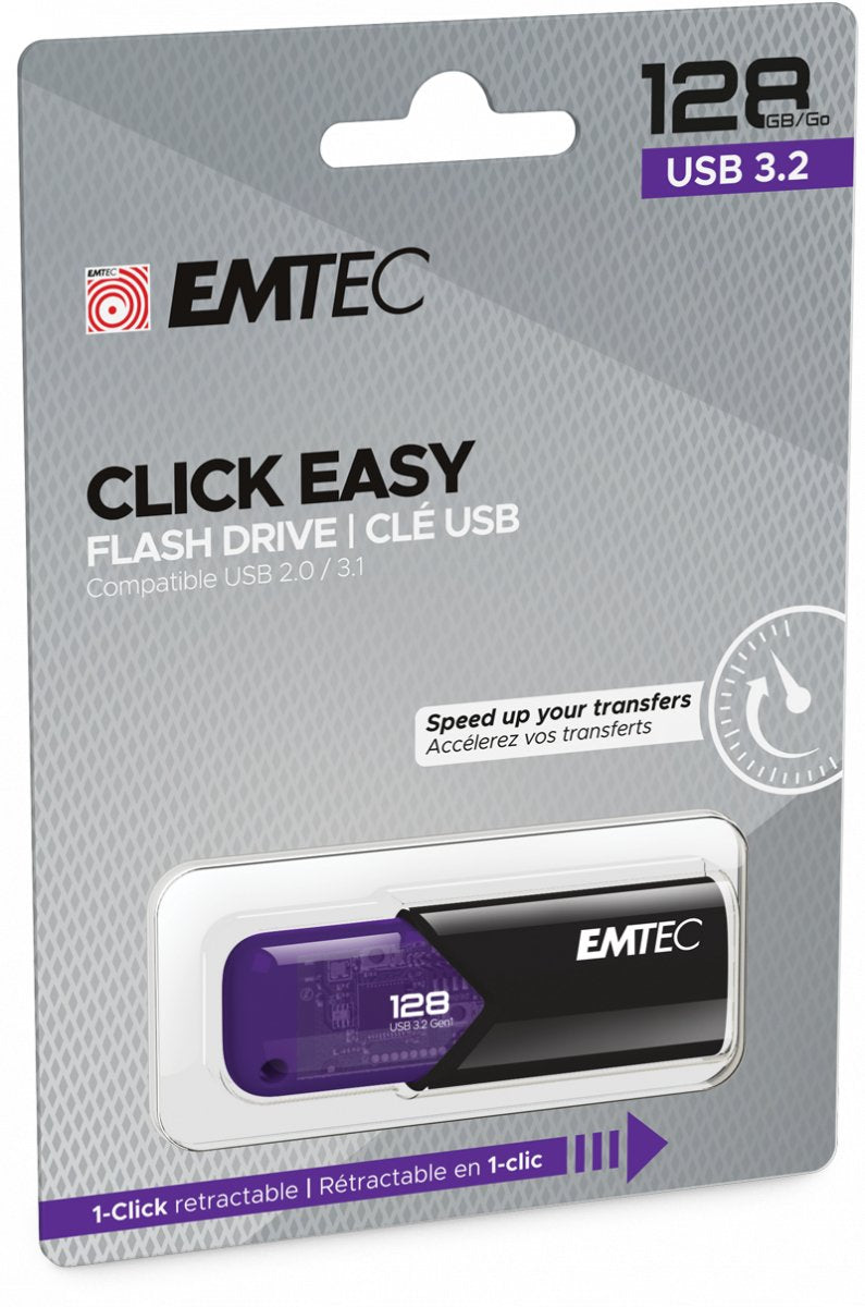 Emtec Click Easy Unidad Flash Usb 128 Gb Usb Tipo A 3.2 Gen 1 (3.1 Gen 1) Negro, Violeta