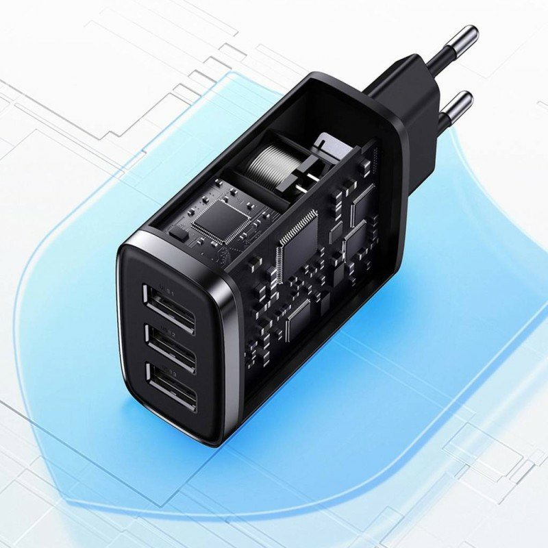 Baseus Travel Charger Compact Wall Charger U+U+U, 17w Eu Black (Ccxj020101)