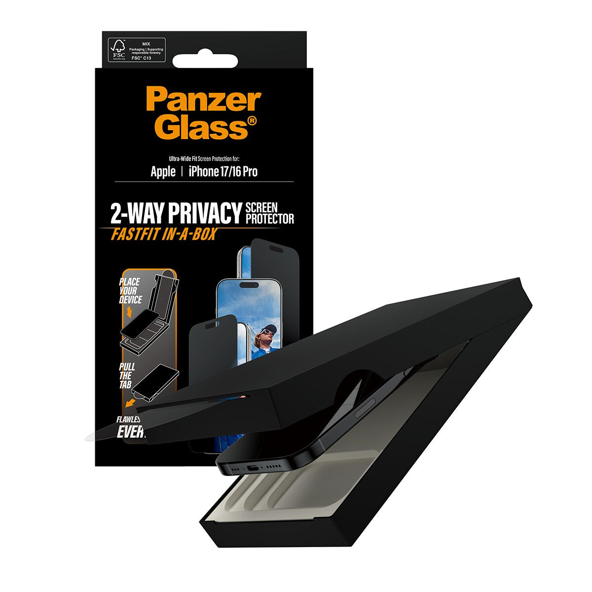 EAN 5715685030529 - PanzerGlass ® Privacy Screen Protector iPhone 17 | iPhone 16 Pro | Ultra-Wide Fit w. FASTFIT IN-A-BOX Pro imagen 6
