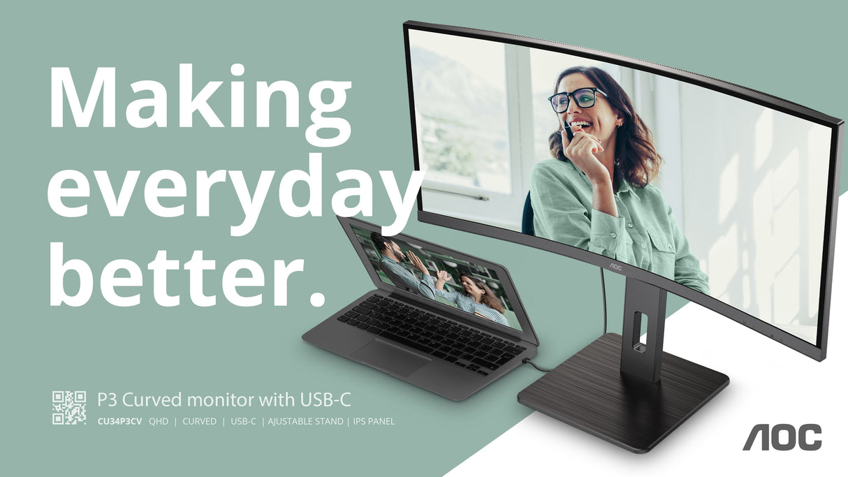 Monitor Aoc 86 0cm 34" Cu34p3cv 21:09 Hdmi+Dp+Usb-C Va Curved Retail