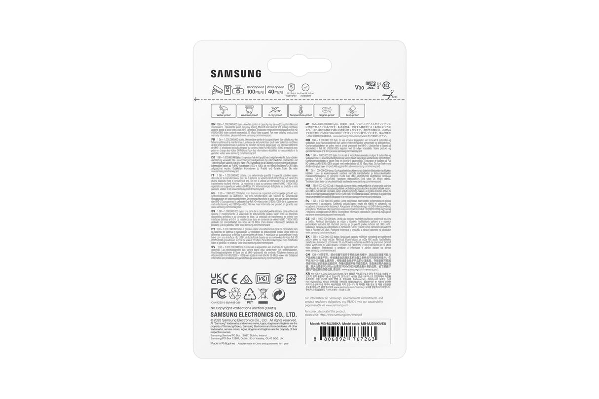 Samsung Pro Endurance 256 Gb Microsdxc (2022), Class10 Mb-Mj256ka/Eu