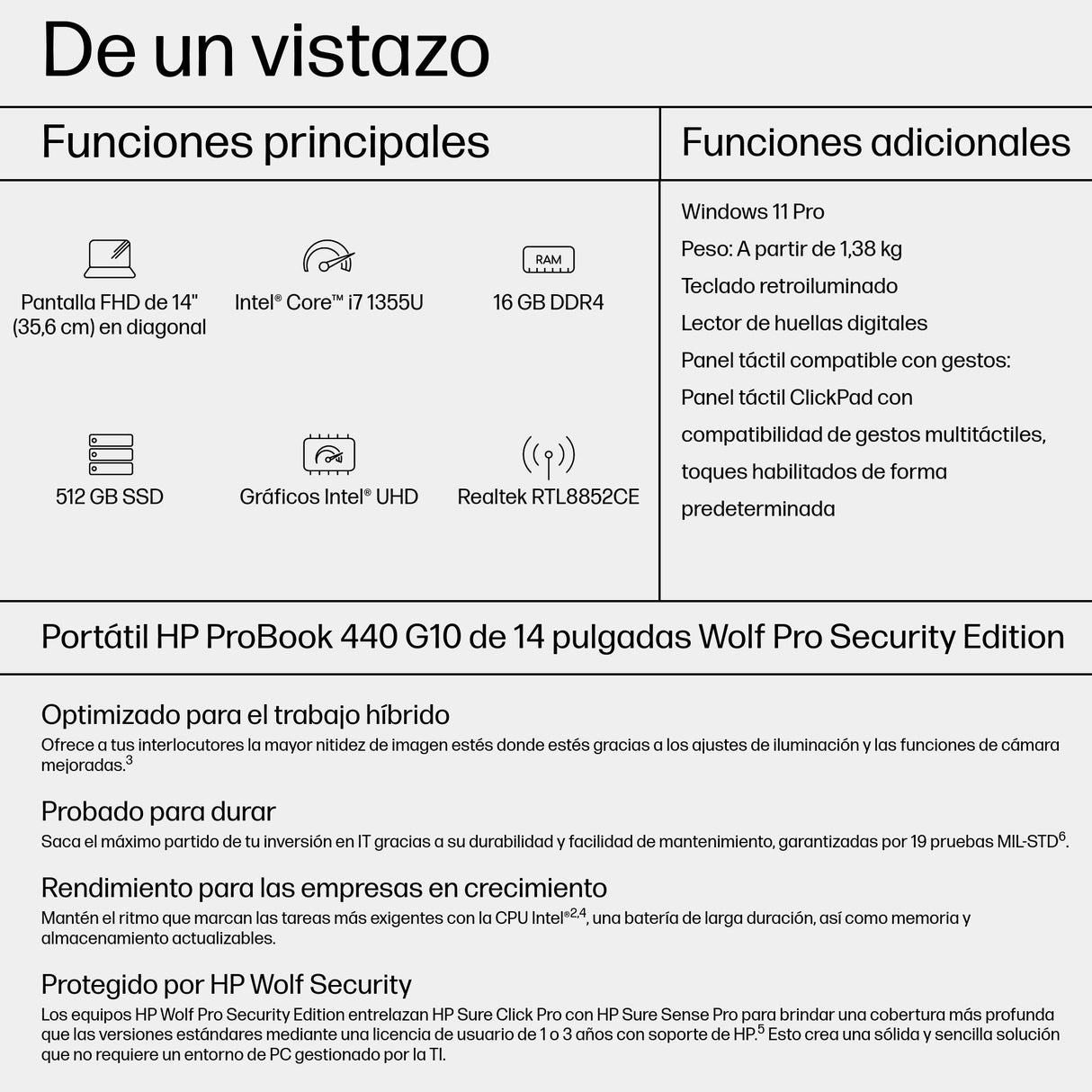 EAN 0197961121506 - HP ProBook 440 G10 Wolf Pro Security Edition Intel® Core™ i7 i7-1355U Portátil 35,6 cm (14") Full HD 16 G imagen 4