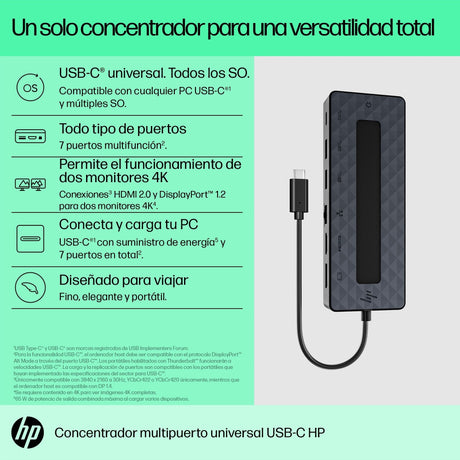 EAN 0196188636312 - HP Universal USB-C Multiport Hub Acoplamiento USB 3.2 Gen 2 (3.1 Gen 2) Type-C Negro imagen 7