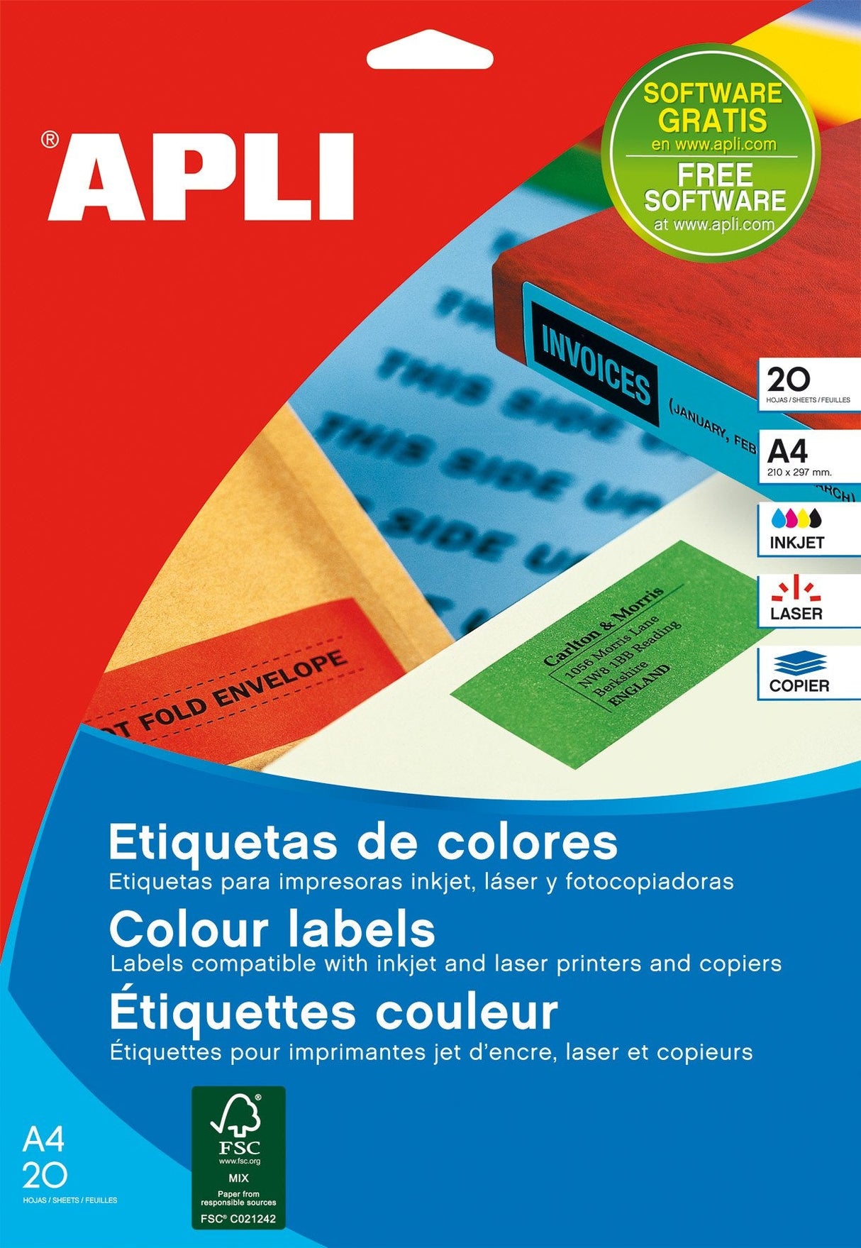Apli Etiquetas Adhesivas 105x148mm Inkjet/Láser C/Rectos 4 X 20h Verde