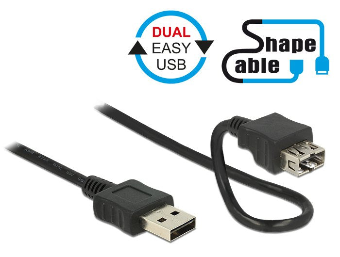 Delock 0.5m 2xusb2.0-A Cable Usb 0,5 M 2.0 Usb A Negro
