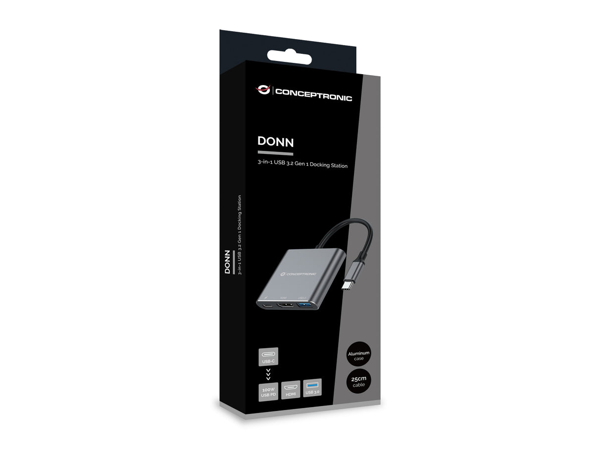 Adaptador Usb-C 3en1 Conceptronic Donn018 Hdmi   Usb -A 3.0 Usb-C  Pd 100w                                                                                                                                                                     A