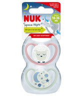 Nuk Space Night Silikon-Schnuller 18-36m, 2 M, Rosa Mint