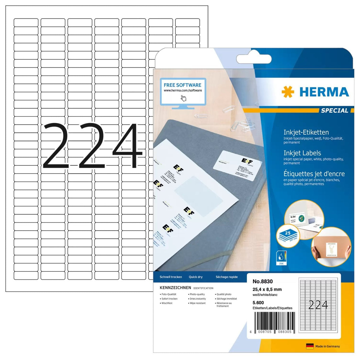 Etiquetas Inkjet Herma A4 Blanco Papel 25,4x8,5 Mm 5600 Piezas.