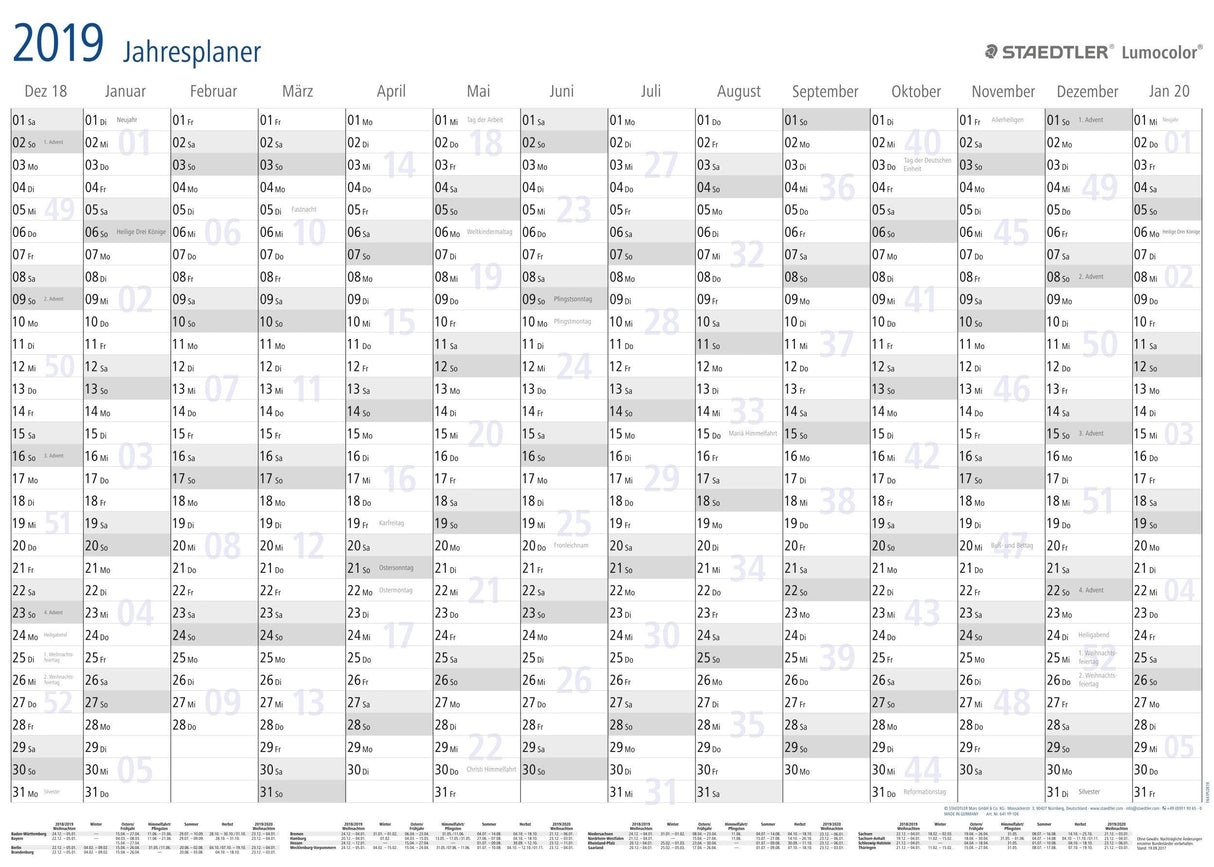 Maedtler Jahresplaner Lumocolor Year Planner 2024 A1 Format