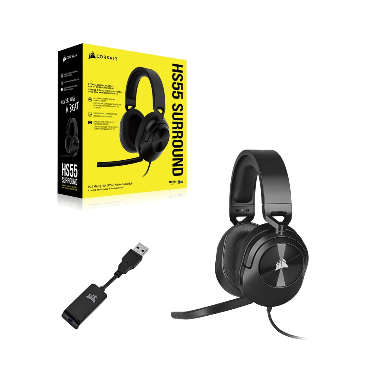 Auricular  Corsair Stereo Corsair Hs55 Surround Carbon Gaming Usb Ca-9011265-Eu