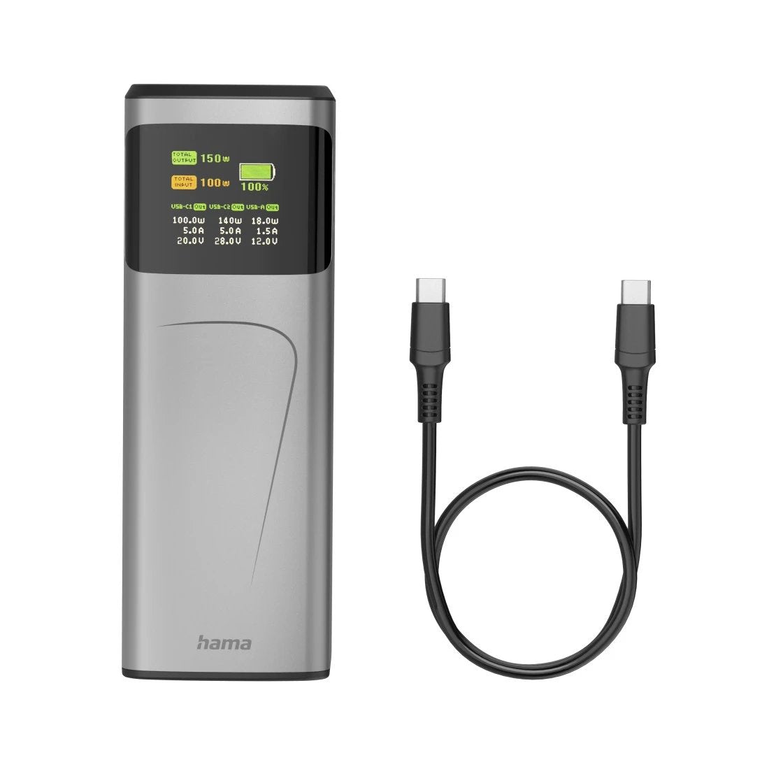 Hama High Power Bateria Externa Powerbank 24000mah - Potencia 150w - Usb-C - Usb-A - Power Delivery - Pantalla Tft -