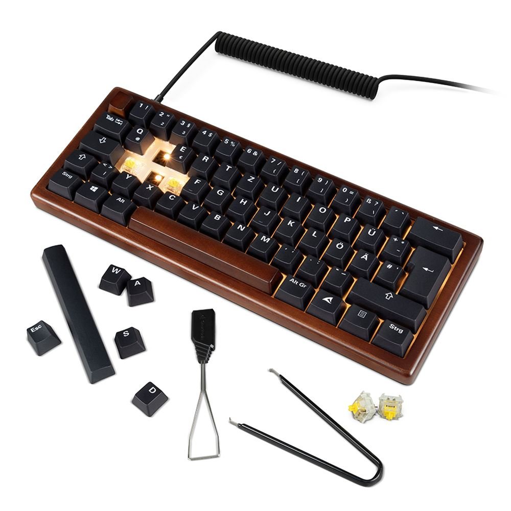Sharkoon Skiller Sgk50 S4 Gen2 Wood Pbt, Teclado De Juegos Madera/Negro, De-Layout, Gateron G Pro 3.0 Amarillo 4044951042784