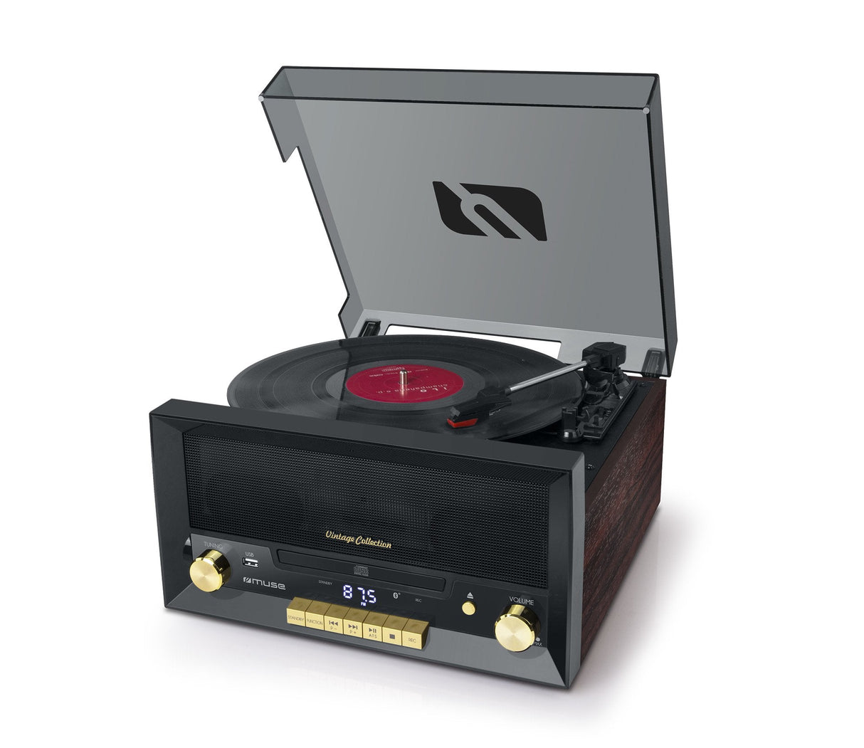 Muse Mt-112 W Negro (Wood) Microcadena Con Tocadiscos Estéreo / Cd / Radio Fm