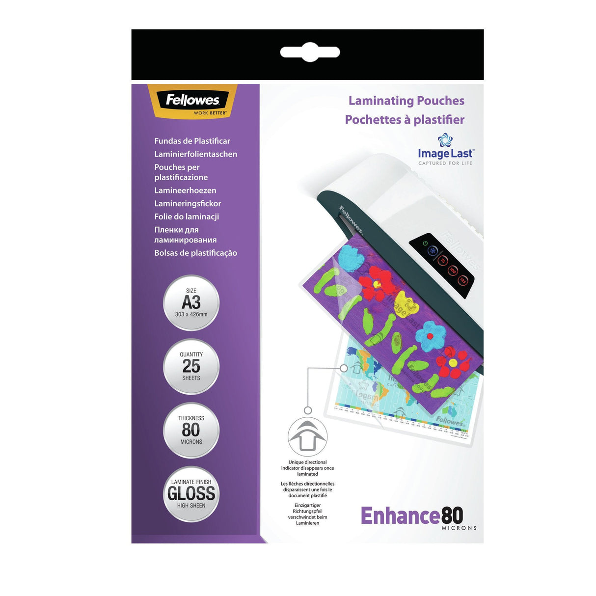 Fellowes Pack De 25 Fundas Para Plastificar Brillo A3 - 80 Micras - Alta Calidad - Transparente
