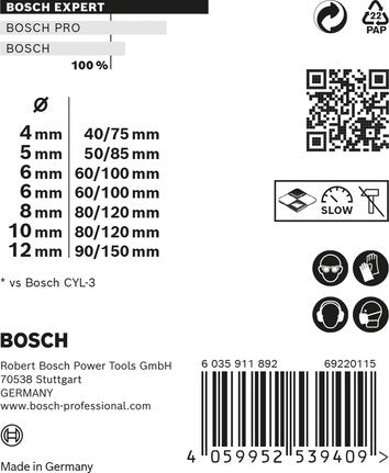 Set De 4 Brocas Expert Cyl-9 Multiconstruction: Set Robustline Medidas 4mm, 5mm, 6mm, 8mm 2608900645 Bosch